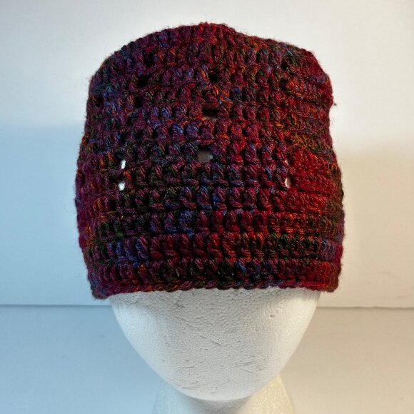 Handmade Crochet Flat Top Beanie Hat For Adults - Multi-Color Acrylic Blend - Picture 2 of 6